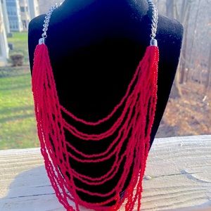 3/$15 Hot pink red beaded multi strand necklace